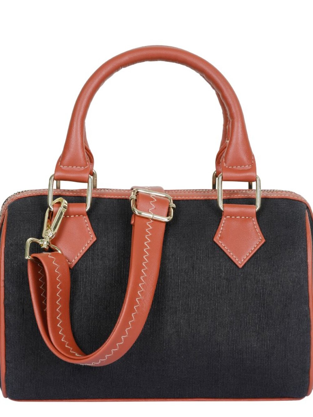 Women’s Canvas Black Top Handle Crossbody Bag – Vegan Leather Trim